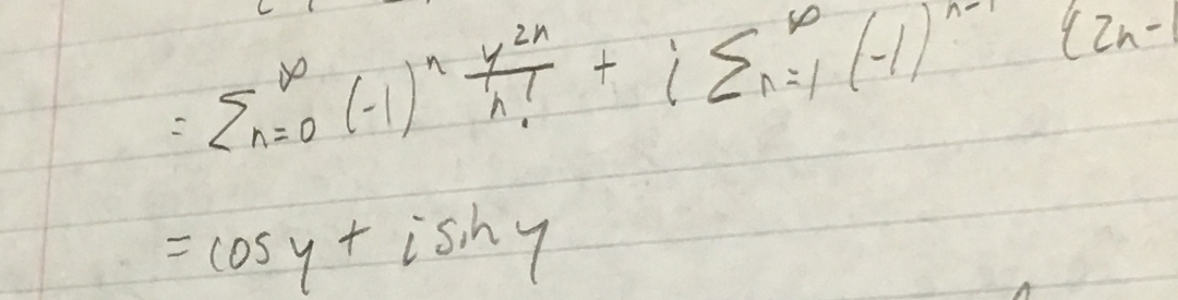 Hand-written math deriving the complex exponential function